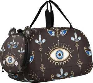 Evil Eyes with Flowers Duffel Bag with Shoes Compartment Lightweight Travel Duffel Bag for School Practice, Sports, Travel