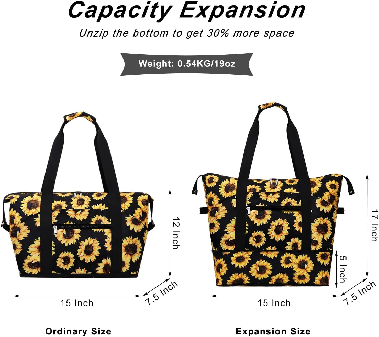 Expandable Duffel Bag for Women with Trolley Sleeve/Wet Pocket Weekender Travel Tote Large Carry On Overnight Luggage