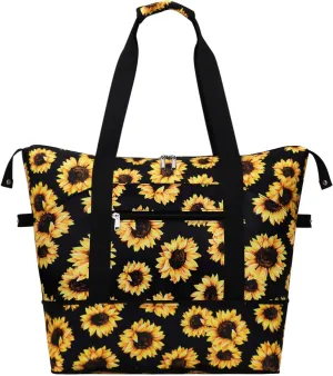 Expandable Duffel Bag for Women with Trolley Sleeve/Wet Pocket Weekender Travel Tote Large Carry On Overnight Luggage
