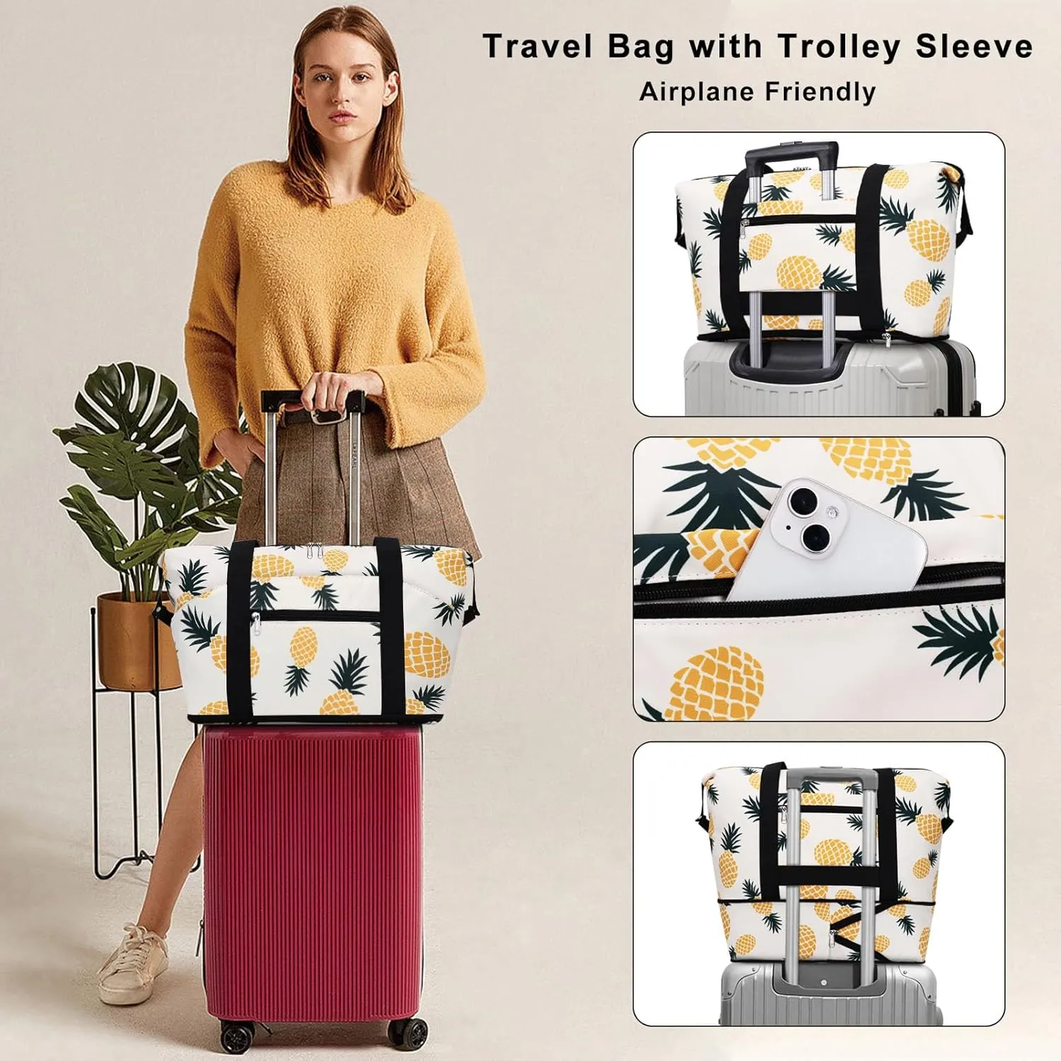 Expandable Duffel Bag for Women with Trolley Sleeve/Wet Pocket Weekender Travel Tote Large Carry On Overnight Luggage