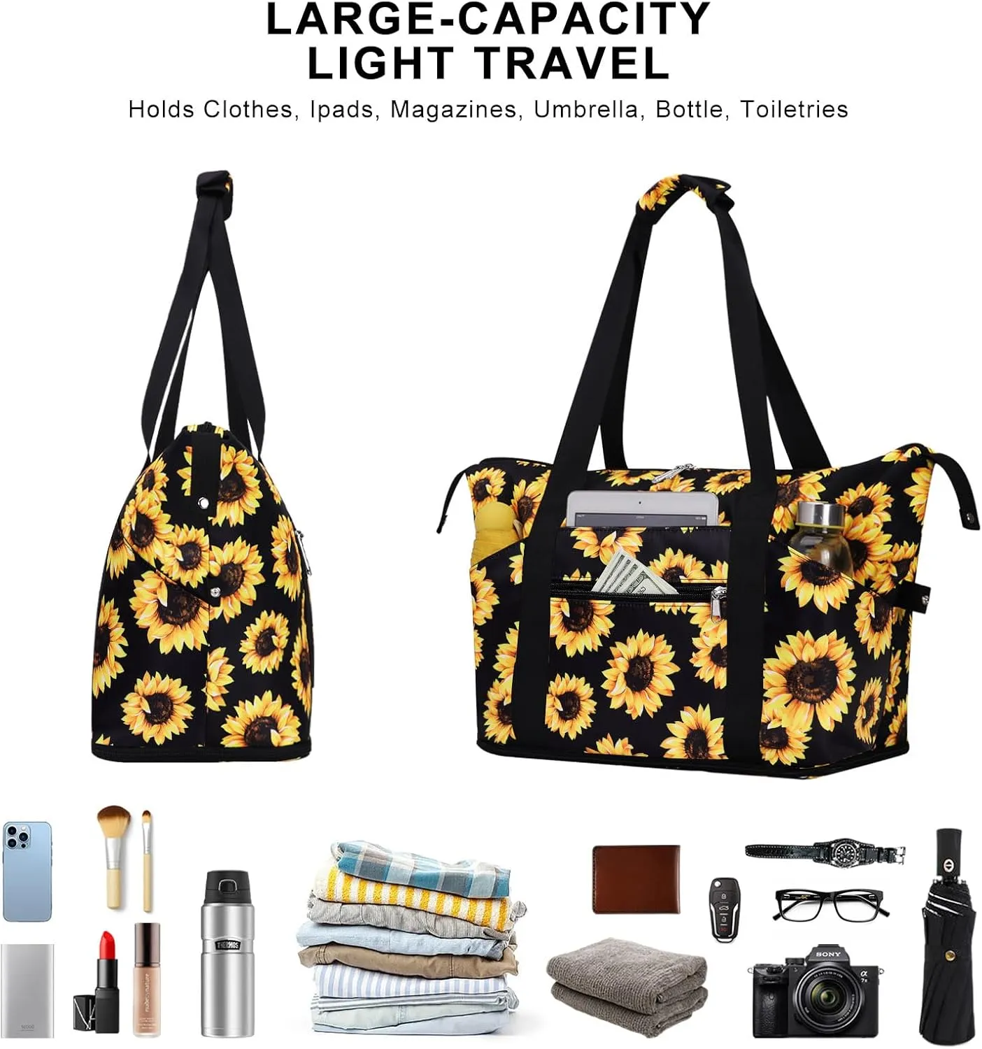 Expandable Duffel Bag for Women with Trolley Sleeve/Wet Pocket Weekender Travel Tote Large Carry On Overnight Luggage