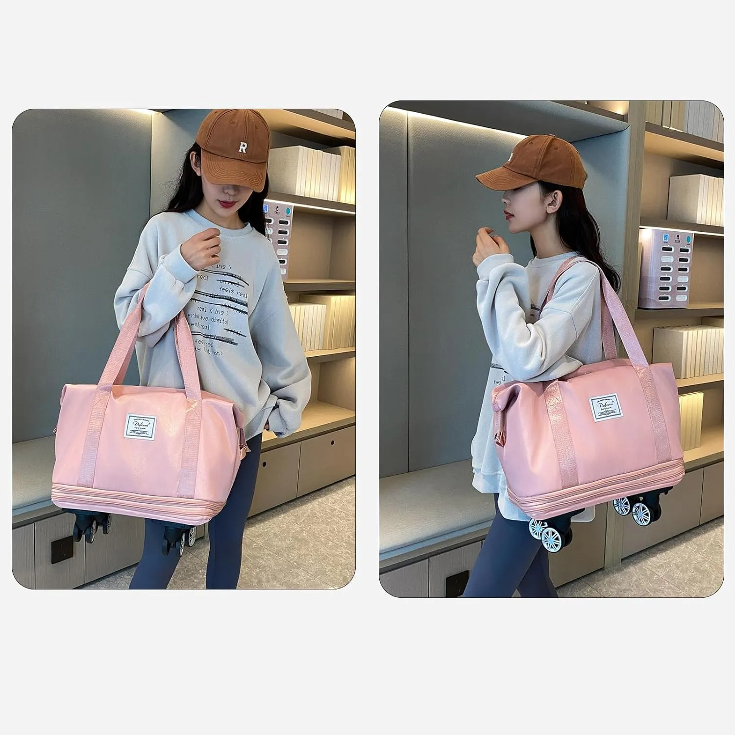 Expandable Large Capacity Weekender and Gym Tote for Women: Versatile Travel Duffel with Detachable Wheels and Dry-Wet Separation, Water-Resistant - Ideal Carry On Bag