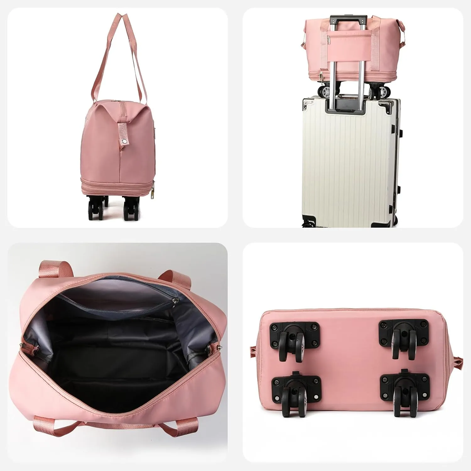 Expandable Large Capacity Weekender and Gym Tote for Women: Versatile Travel Duffel with Detachable Wheels and Dry-Wet Separation, Water-Resistant - Ideal Carry On Bag