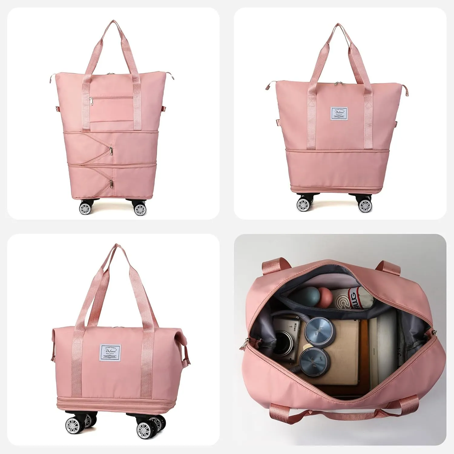 Expandable Large Capacity Weekender and Gym Tote for Women: Versatile Travel Duffel with Detachable Wheels and Dry-Wet Separation, Water-Resistant - Ideal Carry On Bag