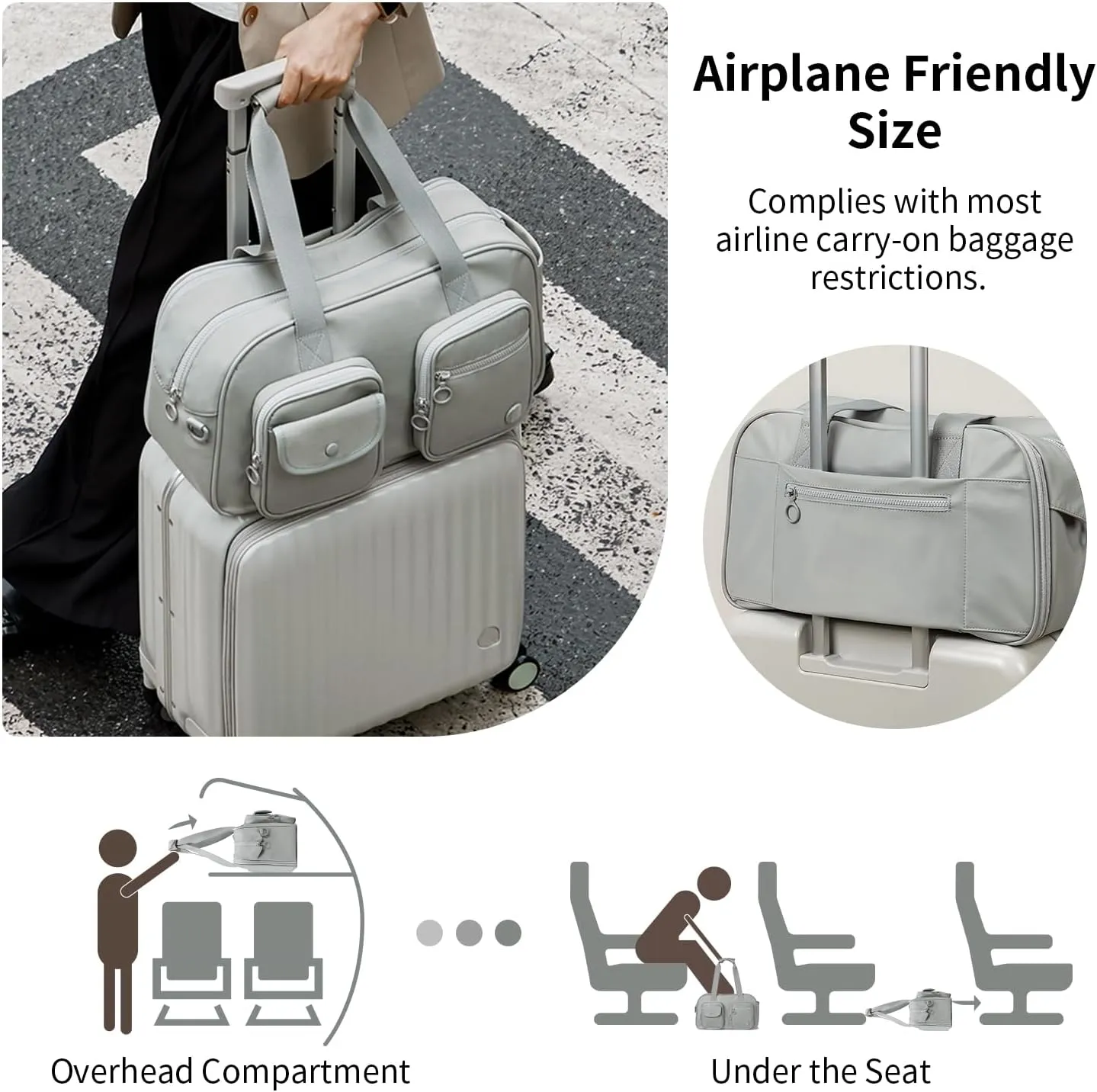 Expandable Travel Duffel Bag, Duffle Bag for Travel with Wet Pocket, Carry on Weekender Bags for Men Women, Water Resistant Gym Duffel Bag Sport Bag (Gray)