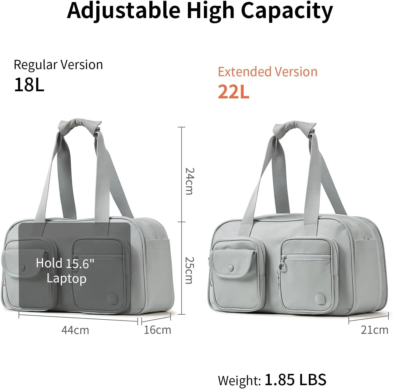 Expandable Travel Duffel Bag, Duffle Bag for Travel with Wet Pocket, Carry on Weekender Bags for Men Women, Water Resistant Gym Duffel Bag Sport Bag (Gray)