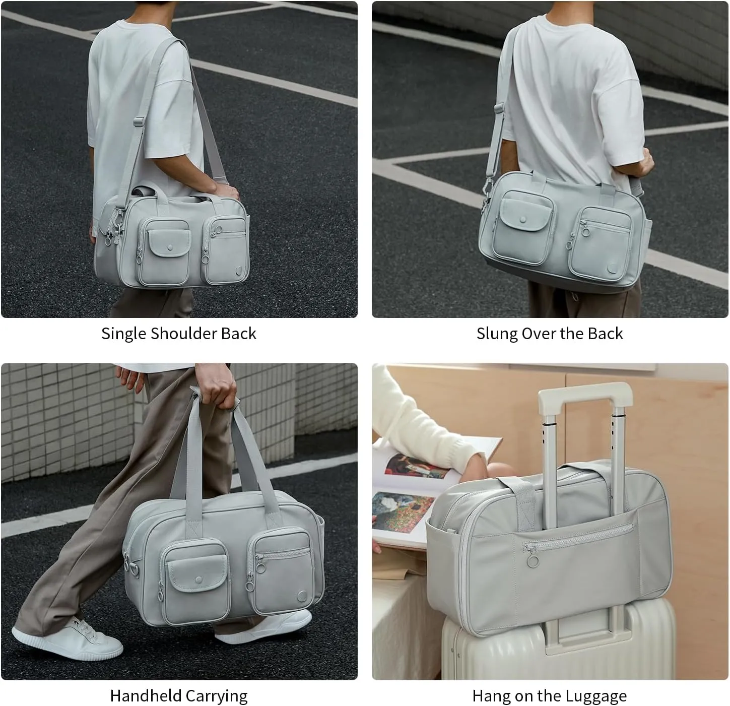 Expandable Travel Duffel Bag, Duffle Bag for Travel with Wet Pocket, Carry on Weekender Bags for Men Women, Water Resistant Gym Duffel Bag Sport Bag (Gray)