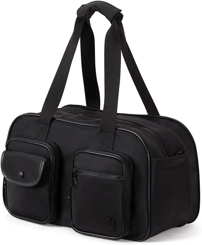 Expandable Travel Duffel Bag, Elegant Black Duffle Bag for Travel with Wet Pocket, Carry on Weekender Bags for Men Women, Water Resistant Gym Duffel Bag Sport Bag
