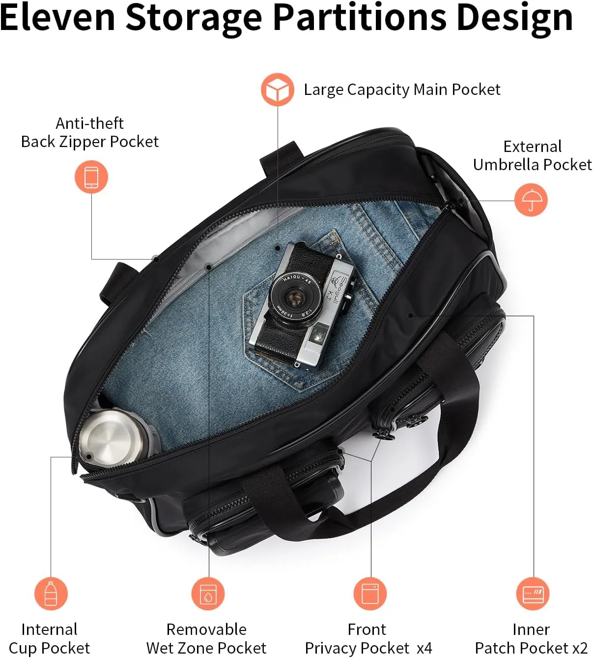 Expandable Travel Duffel Bag, Elegant Black Duffle Bag for Travel with Wet Pocket, Carry on Weekender Bags for Men Women, Water Resistant Gym Duffel Bag Sport Bag