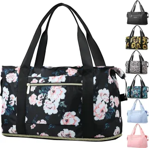 Expandable Travel Duffle Bag for Travel, Carry on Tote Bag Weekender Overnight Hosptital Bag for Men Women Lightweight Luggage Maternity Bag Black Floral