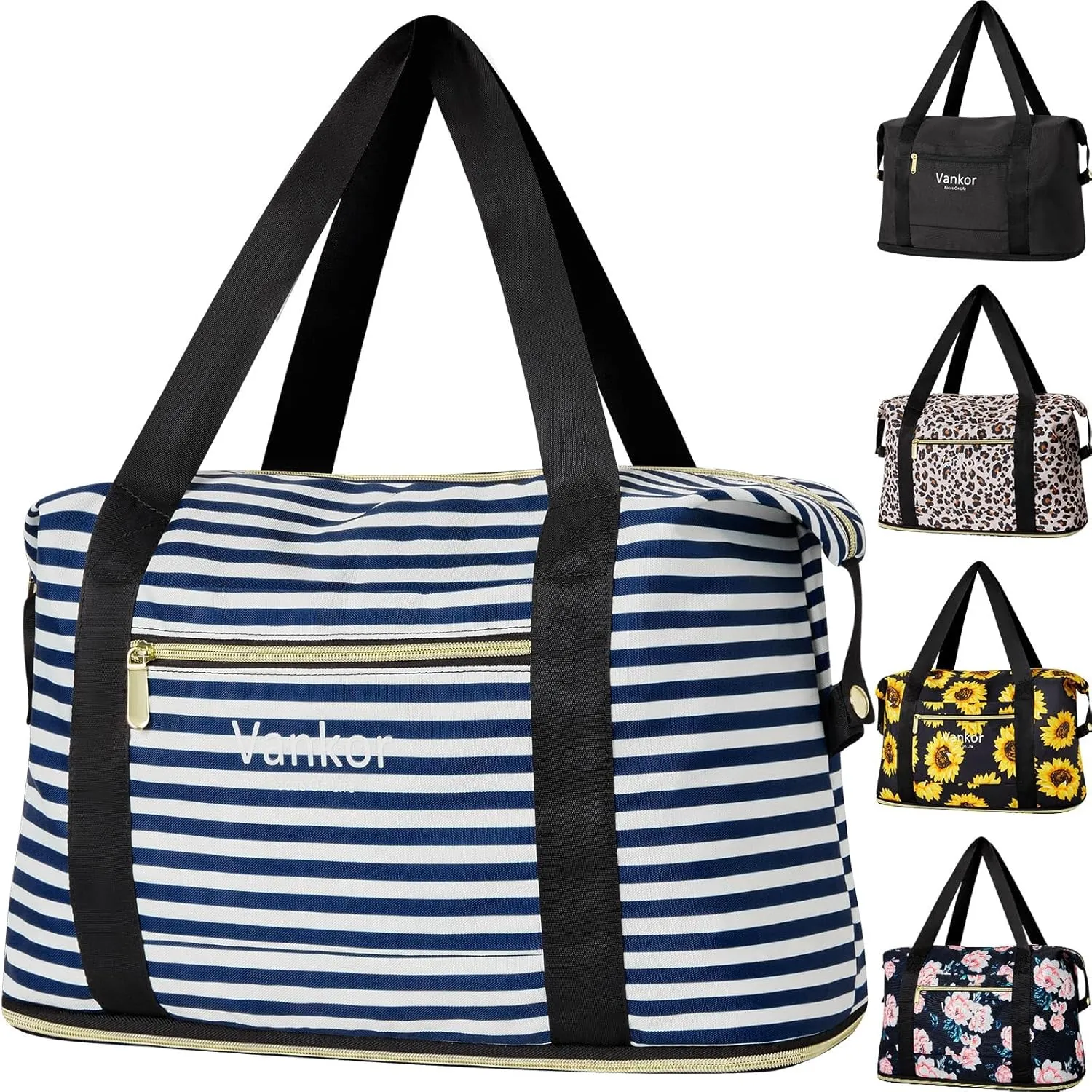 Expandable Travel Duffle Bag for Travel, Foldable Carry on Tote Bag Weekender Overnight Hosptital Bag for Men Women Lightweight Luggage Maternity Bag Blue White Stripe