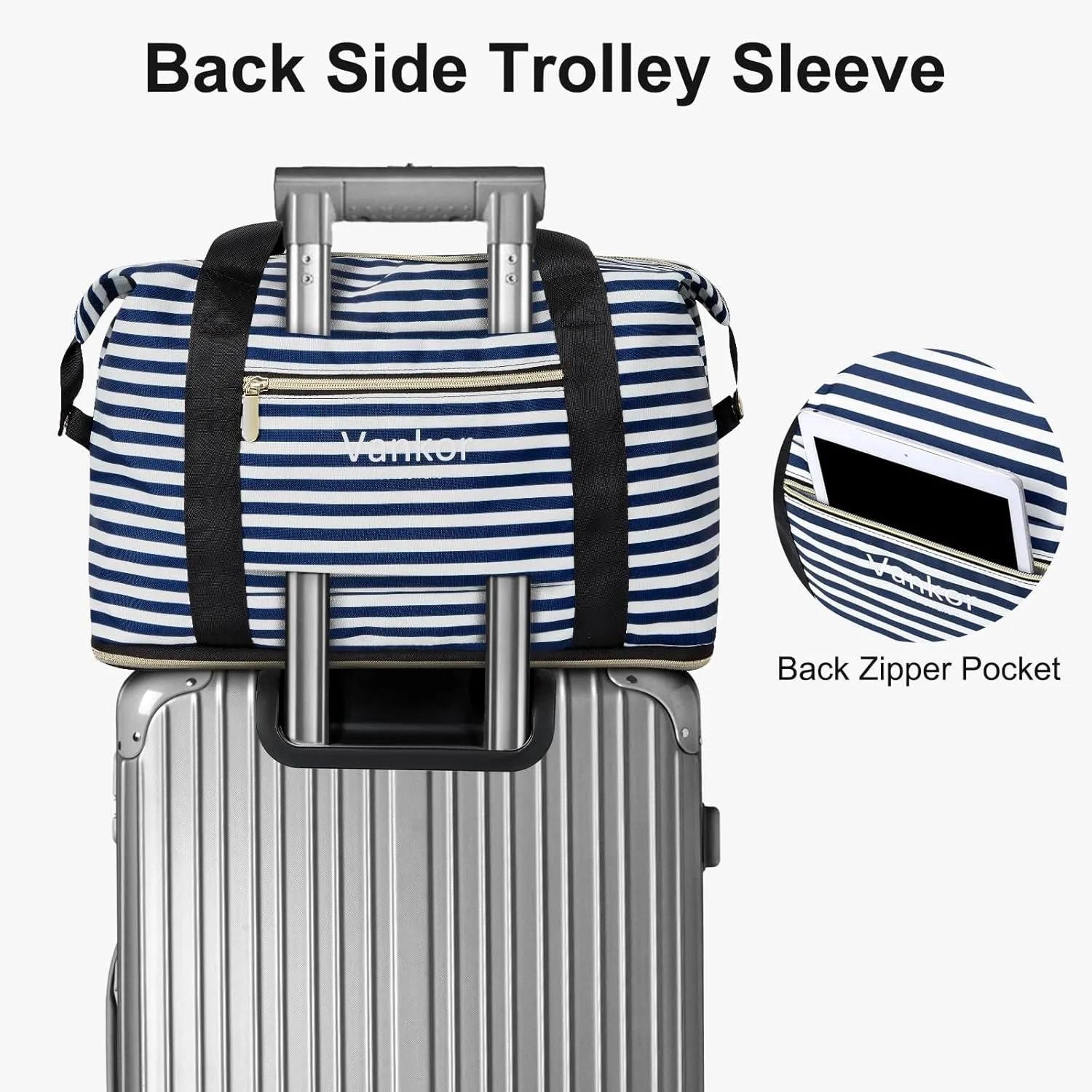Expandable Travel Duffle Bag for Travel, Foldable Carry on Tote Bag Weekender Overnight Hosptital Bag for Men Women Lightweight Luggage Maternity Bag Blue White Stripe