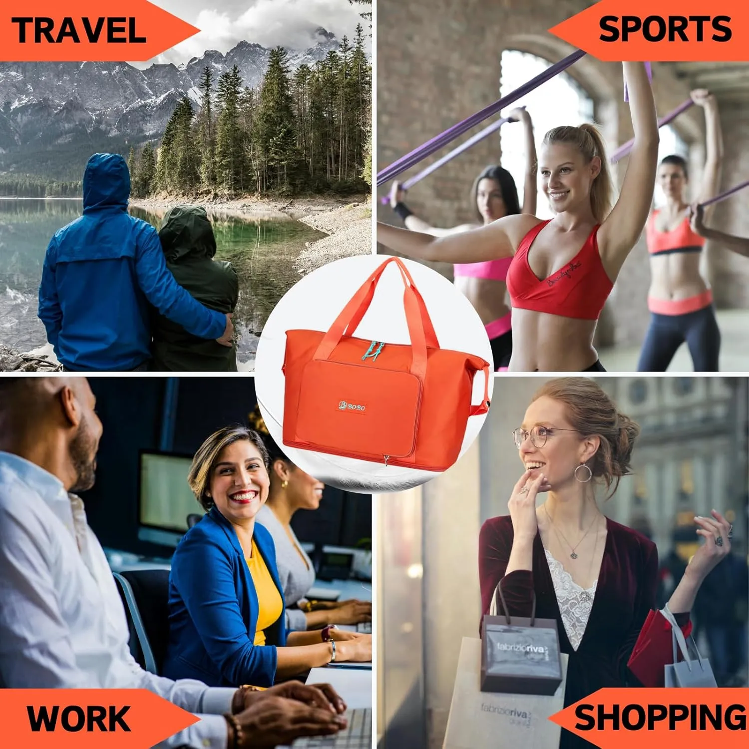 Expandable Travel Duffle Bag for Women Men, Lightweight Foldable Travel Tote Bags Gym Bag, Large Waterproof Carry On Weekender Overnight Bag with Wet Pocket for Workout, Fitness, Shopping Purple