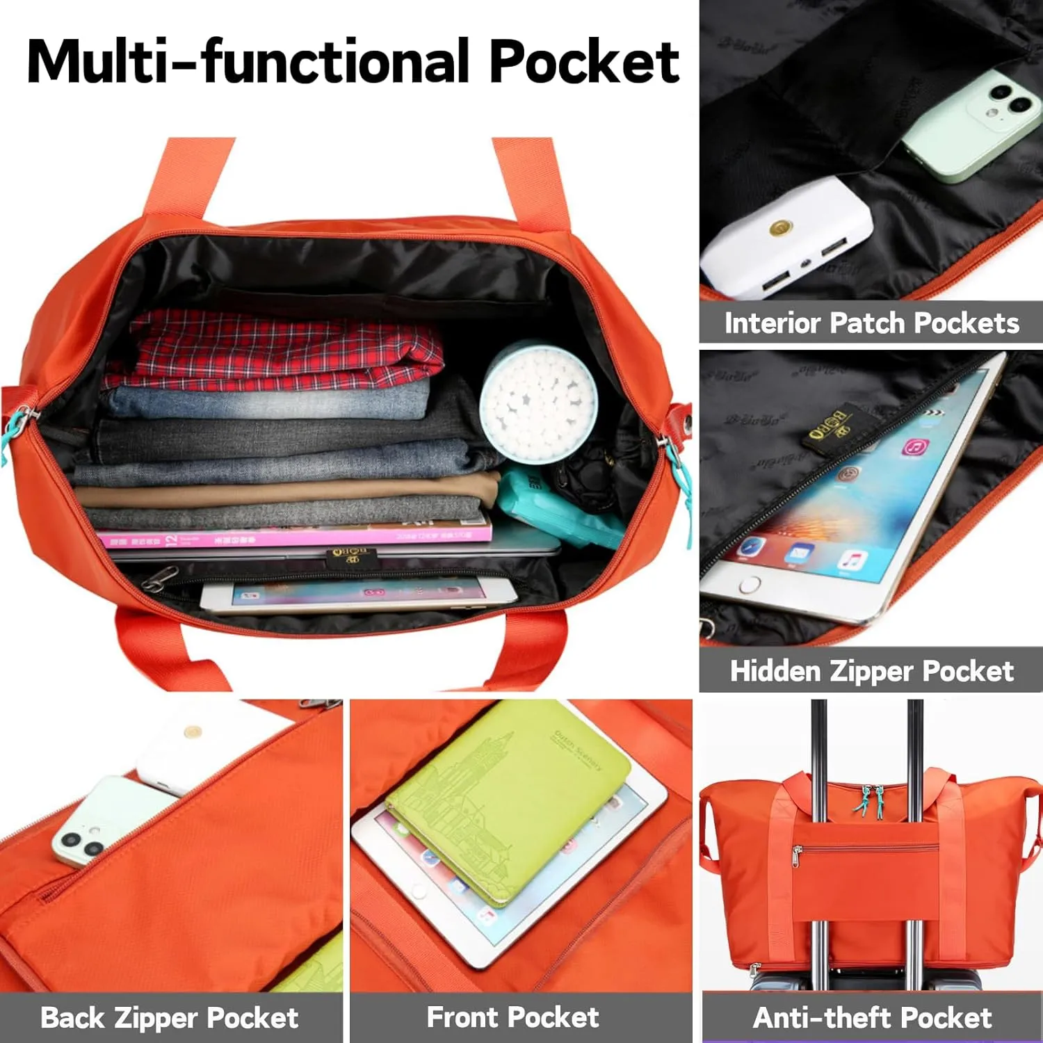Expandable Travel Duffle Bag for Women Men, Lightweight Foldable Travel Tote Bags Gym Bag, Large Waterproof Carry On Weekender Overnight Bag with Wet Pocket for Workout, Fitness, Shopping Purple