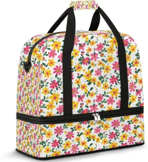 Exquisite Drawing Flora Printings Travel Duffle Bag, Collapsible Travel Bag Sports Gym Bag With Shoes Compartment Weekender Bag Overnight Bag For Women Men