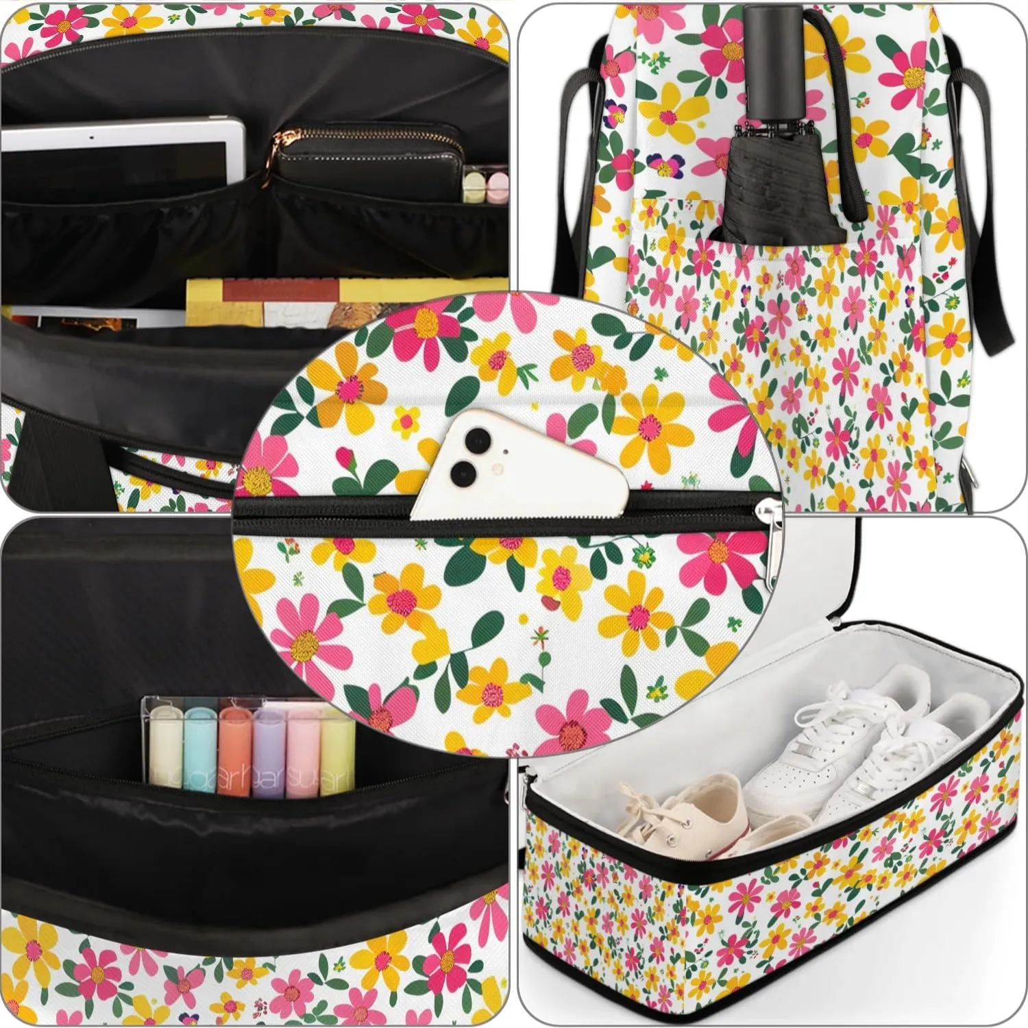 Exquisite Drawing Flora Printings Travel Duffle Bag, Collapsible Travel Bag Sports Gym Bag With Shoes Compartment Weekender Bag Overnight Bag For Women Men