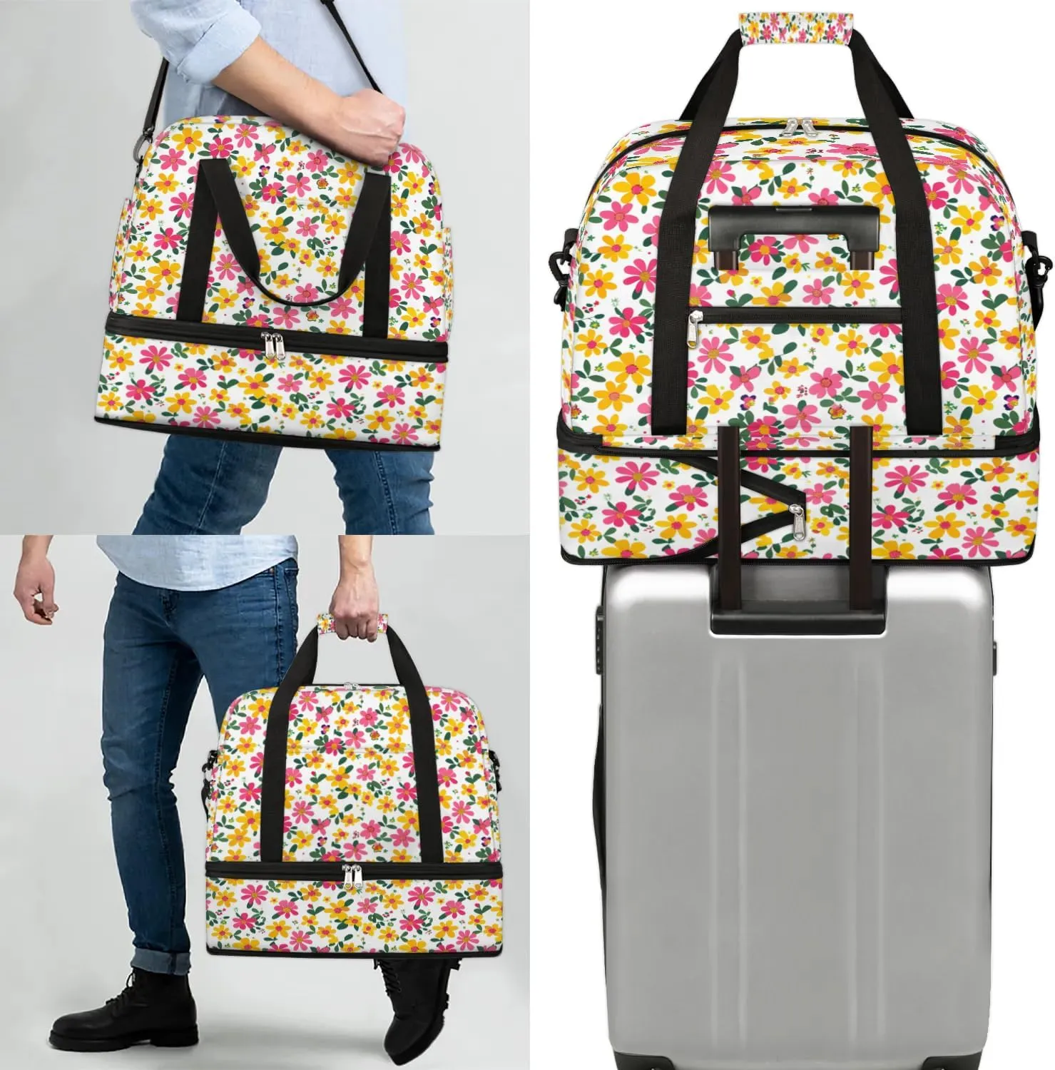 Exquisite Drawing Flora Printings Travel Duffle Bag, Collapsible Travel Bag Sports Gym Bag With Shoes Compartment Weekender Bag Overnight Bag For Women Men