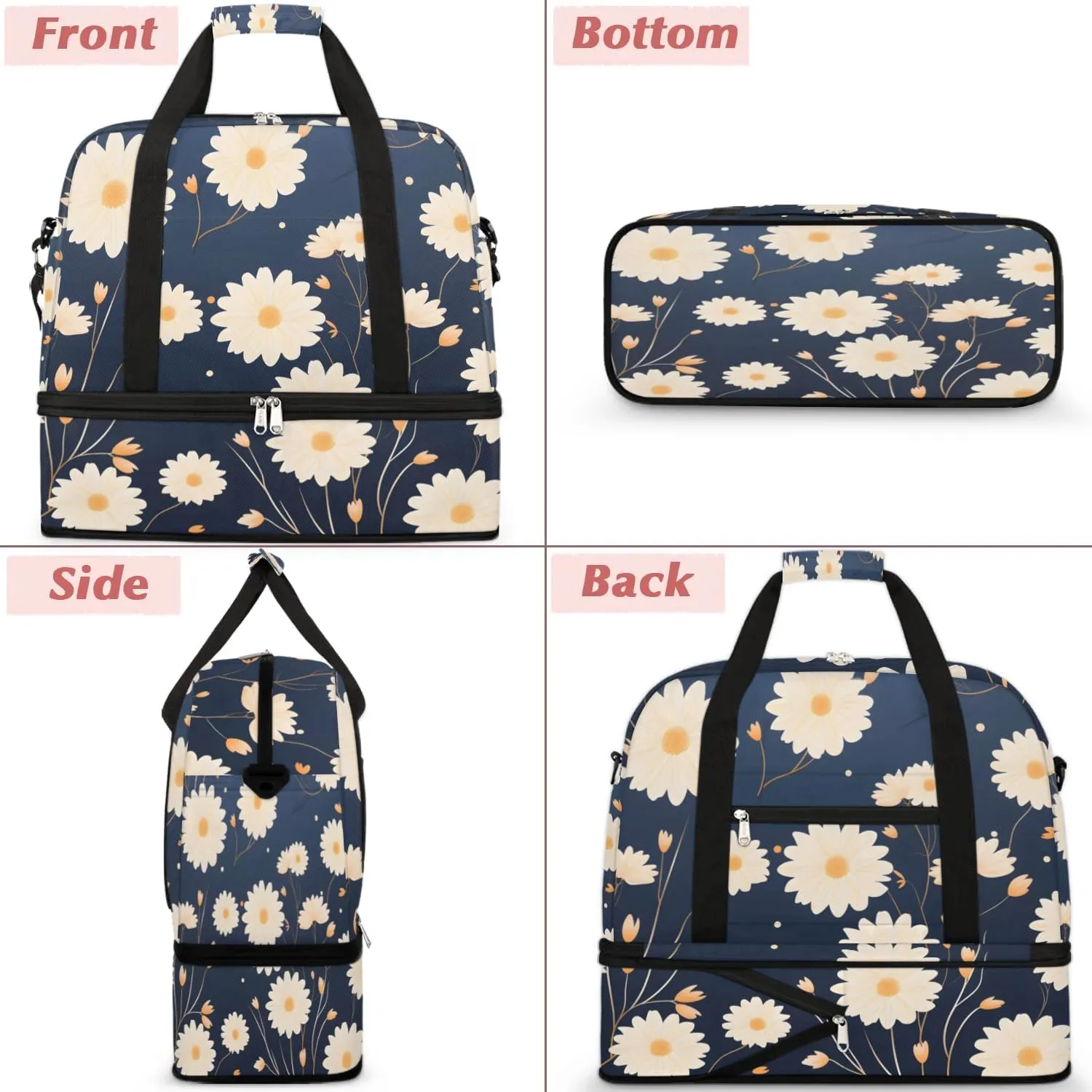 Exquisite Drawing Flower Print Travel Duffle Bag, Collapsible Travel Bag Sports Gym Bag With Shoes Compartment Weekender Bag Overnight Bag For Women Men