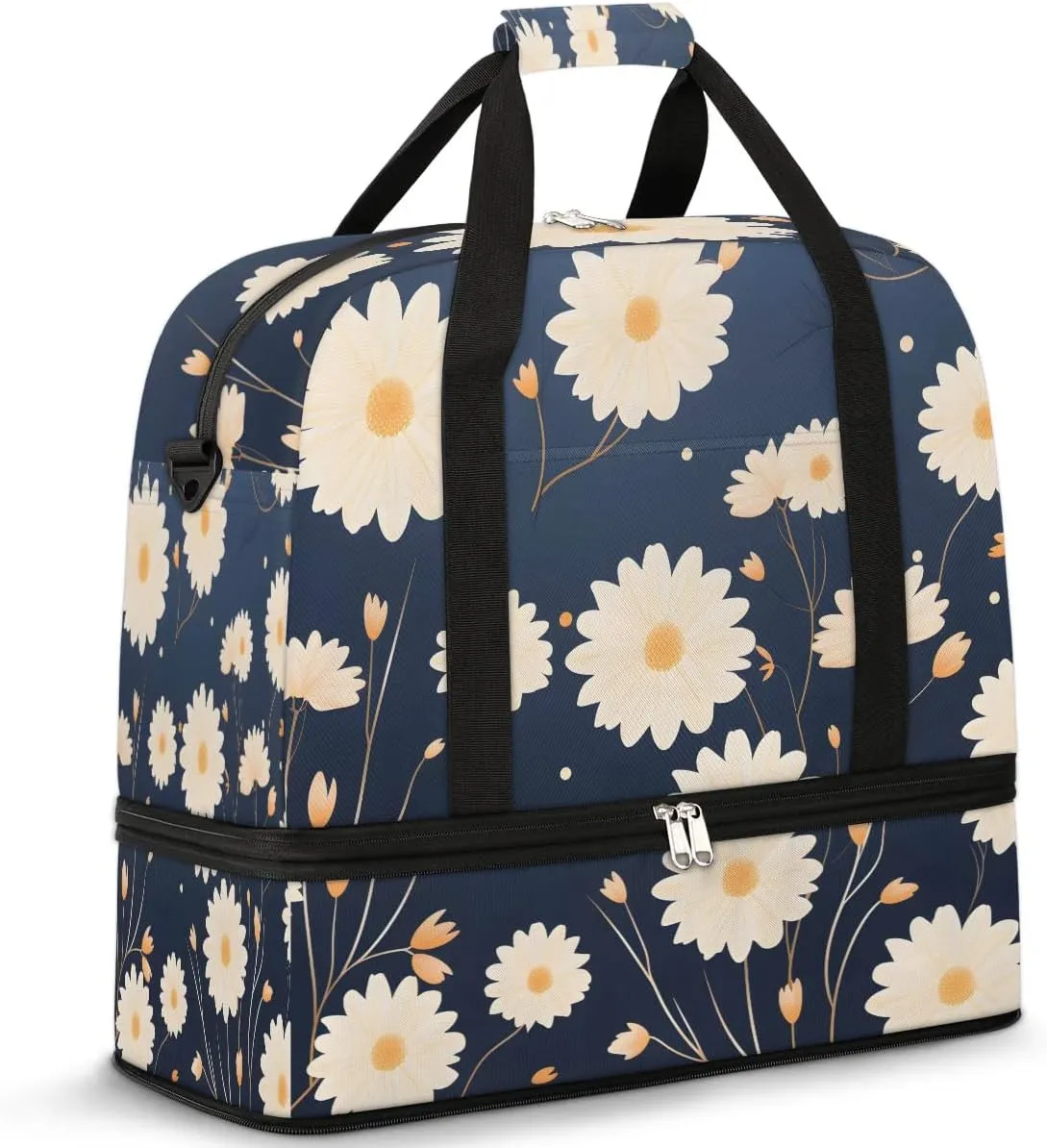 Exquisite Drawing Flower Print Travel Duffle Bag, Collapsible Travel Bag Sports Gym Bag With Shoes Compartment Weekender Bag Overnight Bag For Women Men