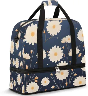 Exquisite Drawing Flower Print Travel Duffle Bag, Collapsible Travel Bag Sports Gym Bag With Shoes Compartment Weekender Bag Overnight Bag For Women Men