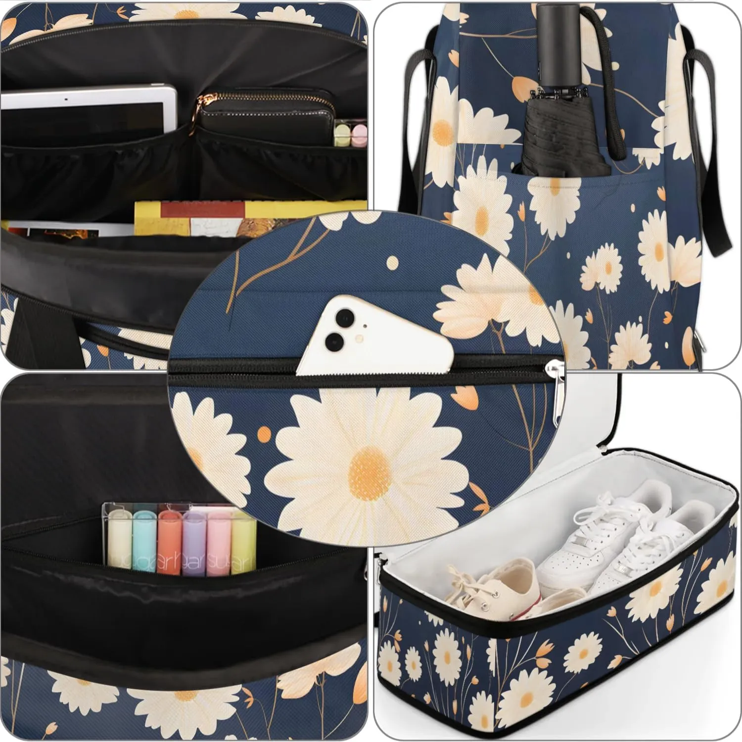 Exquisite Drawing Flower Print Travel Duffle Bag, Collapsible Travel Bag Sports Gym Bag With Shoes Compartment Weekender Bag Overnight Bag For Women Men