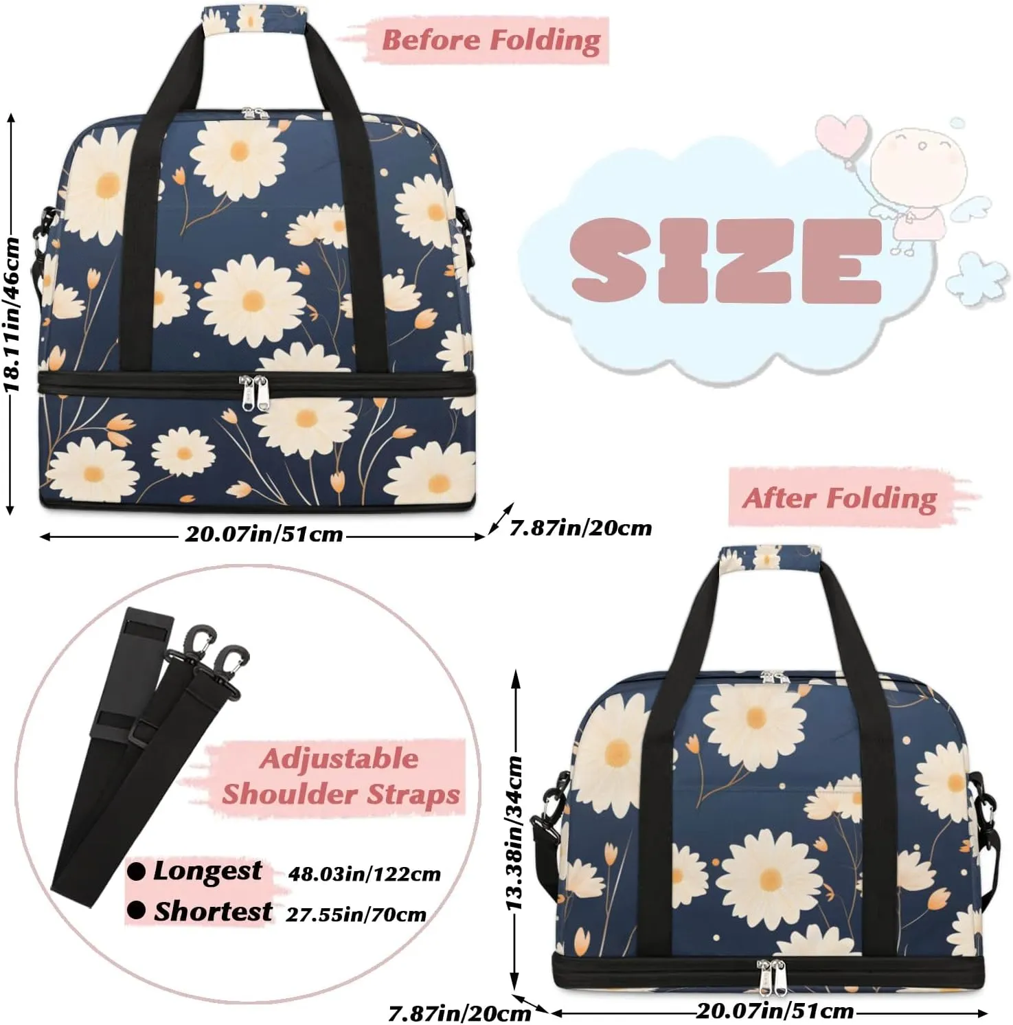 Exquisite Drawing Flower Print Travel Duffle Bag, Collapsible Travel Bag Sports Gym Bag With Shoes Compartment Weekender Bag Overnight Bag For Women Men