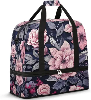 Exquisite Pattern Vivid Flower Travel Duffle Bag, Collapsible Travel Bag Sports Gym Bag With Shoes Compartment Weekender Bag Overnight Bag For Women Men