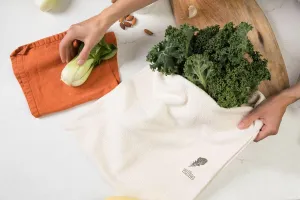 Extra Large | Certified Organic Cotton Vegetable Crisper Bags | Produce Bags to Keep Lettuce & Veggies Fresh | Reusable, Eco-Friendly, Biodegradable, Machine Washable/Dryable | Made in USA