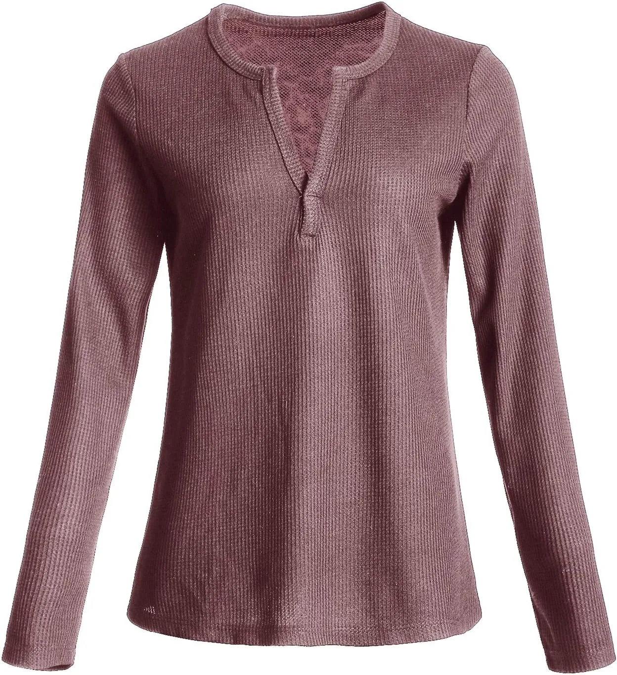 Famulily Womens Long Sleeve Tshirt V Neck Loose Fit Soft Waffle Knit Thermal Tops