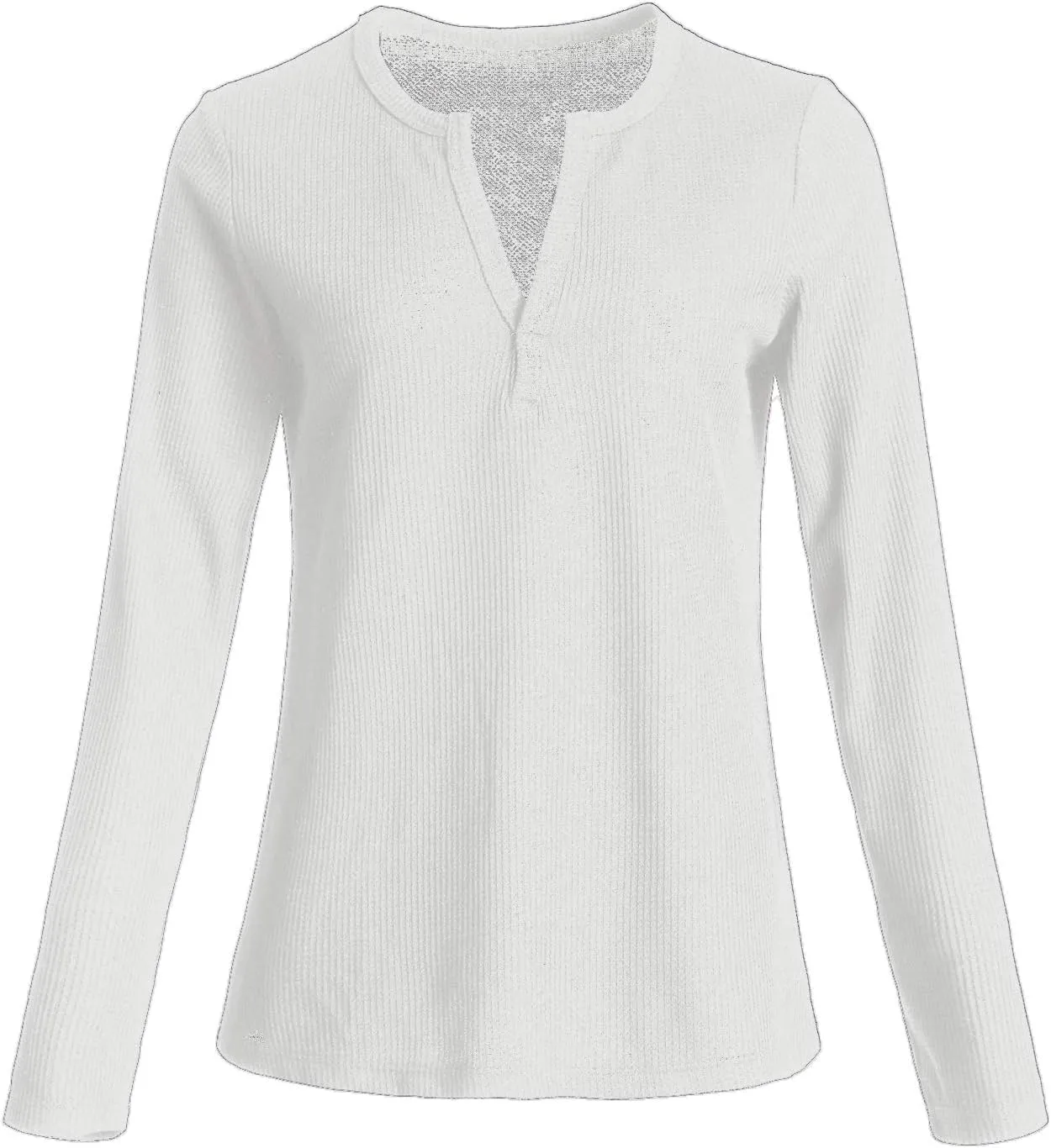 Famulily Womens Long Sleeve Tshirt V Neck Loose Fit Soft Waffle Knit Thermal Tops