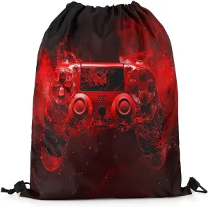Feelyou Gaming Sports Drawstring Sackpack Gamer Drawstring Backpack for Game Black Red Smokey Drawstring Bags 13"x15.7" Gamepad Waterproof Cinch Bag