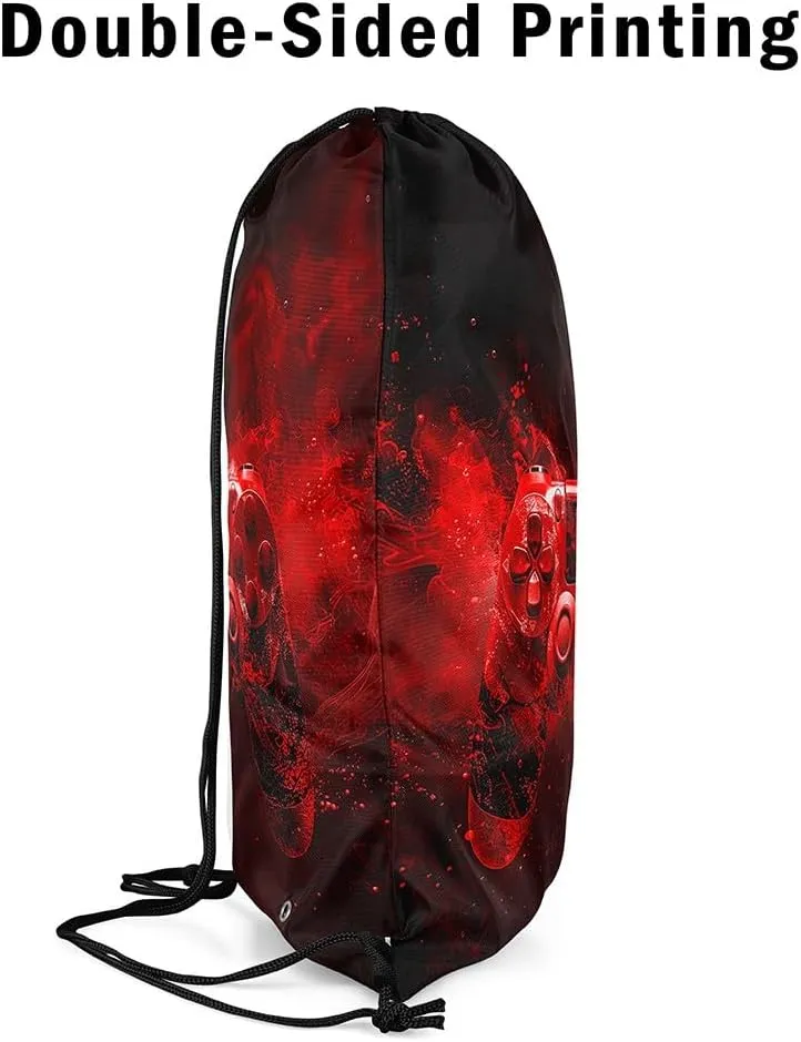Feelyou Gaming Sports Drawstring Sackpack Gamer Drawstring Backpack for Game Black Red Smokey Drawstring Bags 13"x15.7" Gamepad Waterproof Cinch Bag