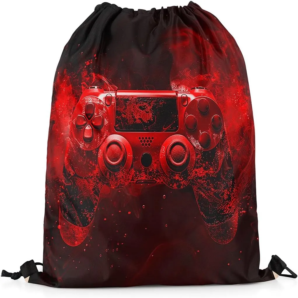 Feelyou Gaming Sports Drawstring Sackpack Gamer Drawstring Backpack for Game Black Red Smokey Drawstring Bags 13"x15.7" Gamepad Waterproof Cinch Bag