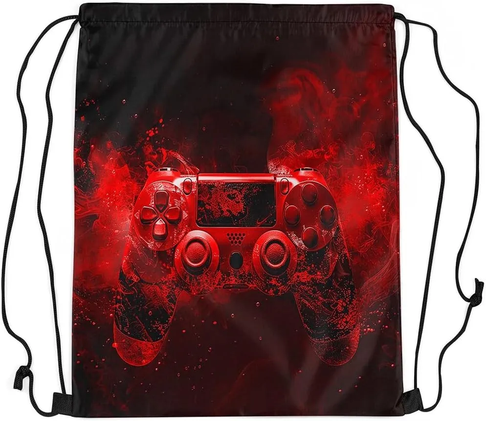 Feelyou Gaming Sports Drawstring Sackpack Gamer Drawstring Backpack for Game Black Red Smokey Drawstring Bags 13"x15.7" Gamepad Waterproof Cinch Bag