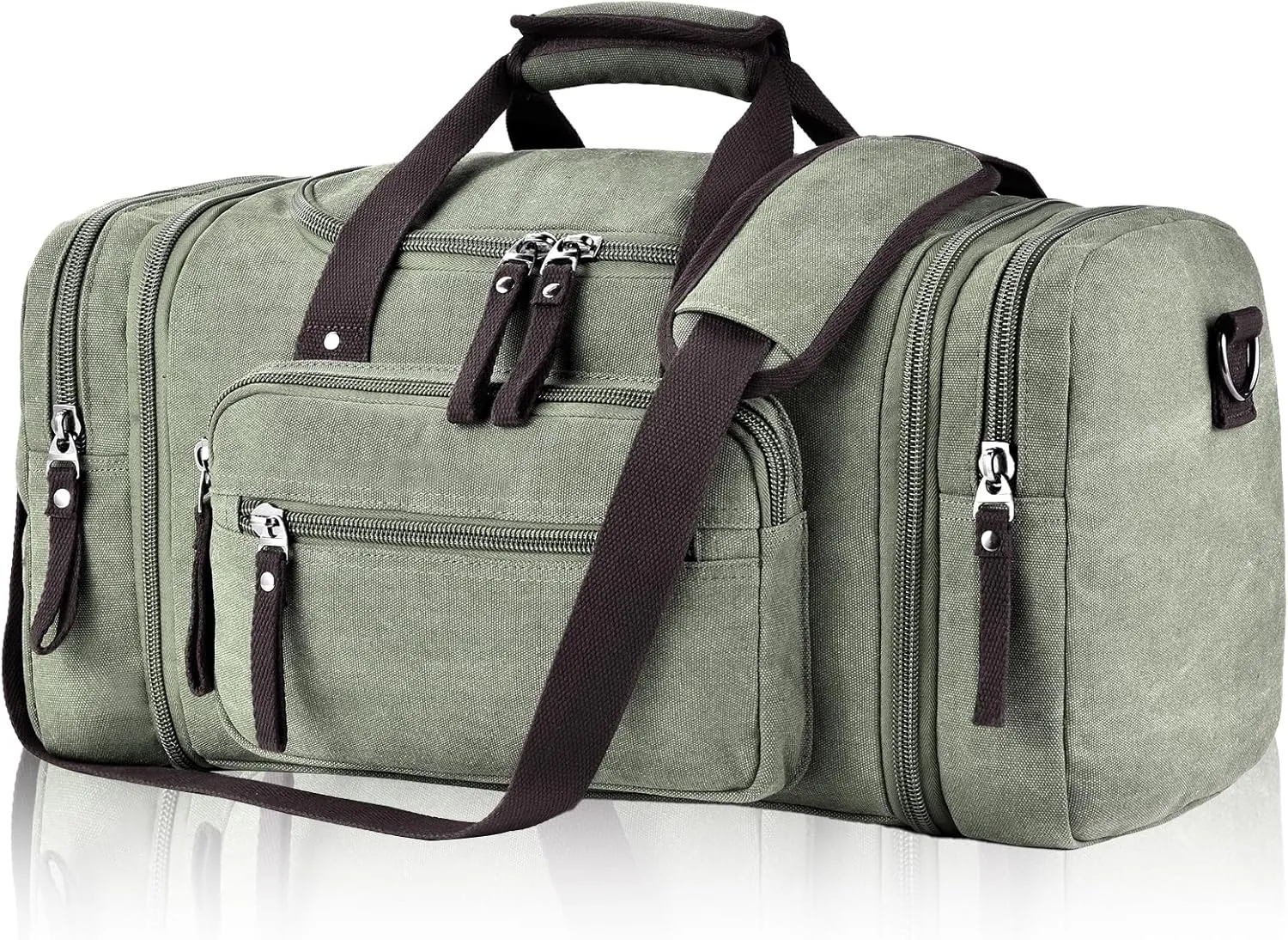 Felipe Varela Green 40L Canvas Duffel Bag for Men, Expandable Travel Gym Overnight Carry On Bag