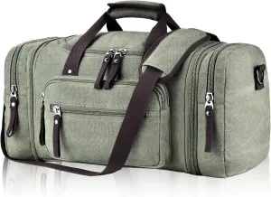 Felipe Varela Green 40L Canvas Duffel Bag for Men, Expandable Travel Gym Overnight Carry On Bag