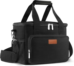 Femuar Lunch Bags for Women/Men, Insulated Lunch Bag for Work Office Picnic - Large Lunch Cooler Bag Leakproof Lunch Box with Adjustable Shoulder Strap for Adults - Black(15L)