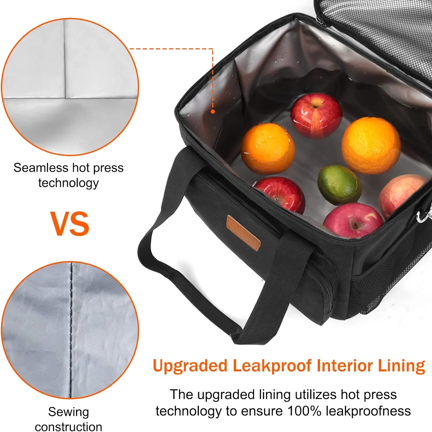 Femuar Lunch Bags for Women/Men, Insulated Lunch Bag for Work Office Picnic - Large Lunch Cooler Bag Leakproof Lunch Box with Adjustable Shoulder Strap for Adults - Black(15L)