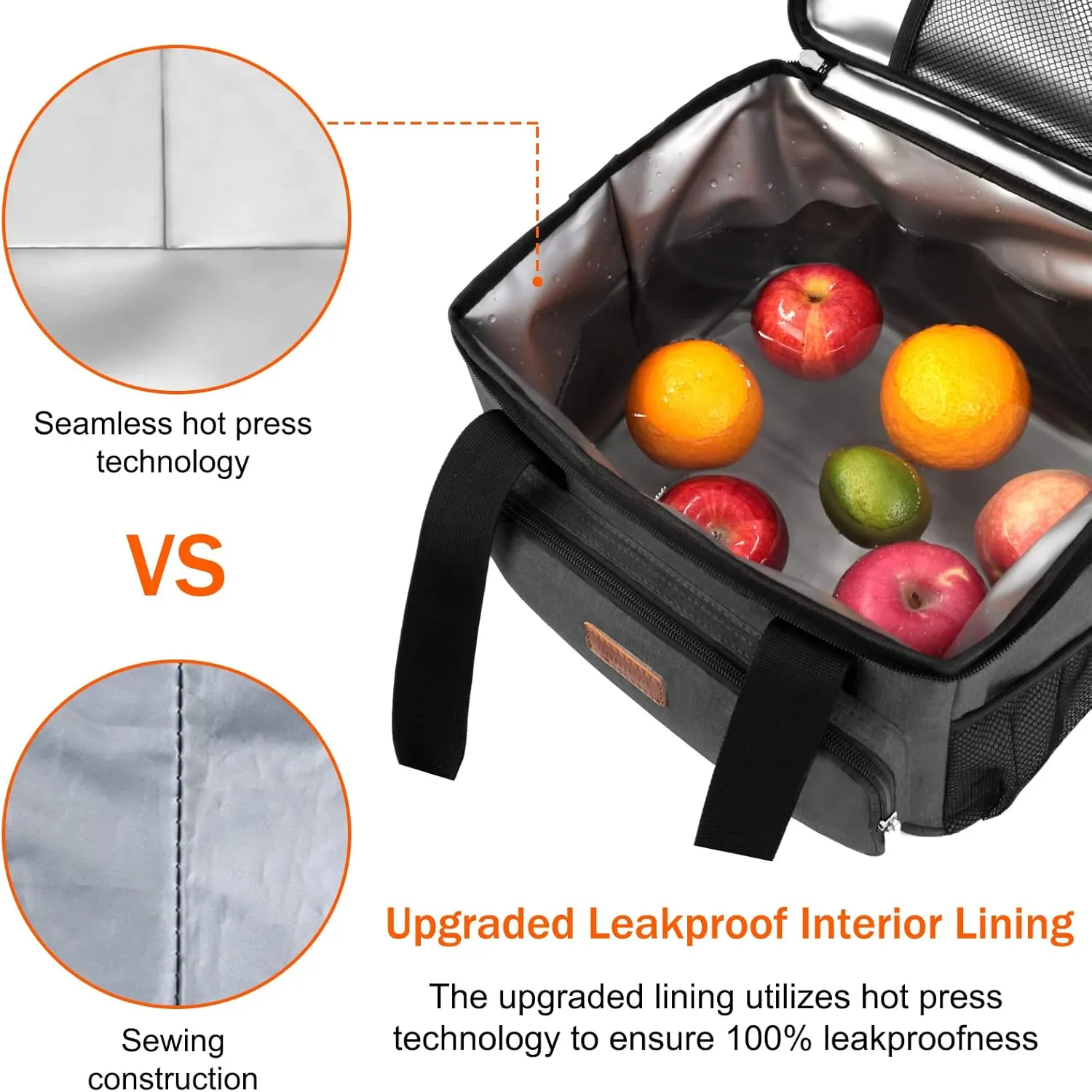 Femuar Lunch Bags for Women/Men, Insulated Lunch Bag for Work Office Picnic - Large Lunch Cooler Bag Leakproof Lunch Box with Adjustable Shoulder Strap for Adults - Charcoal(15L)