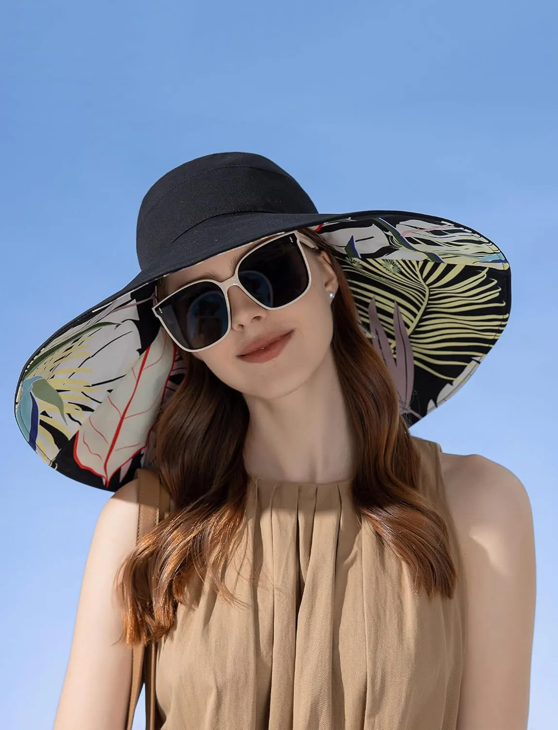 FEOYA Women's Sun Hat Cotton Wide Brim Hat Double-Sided Foldable Hats Uv Protection Travel Hat, Hiking Hat, Fishing Hat