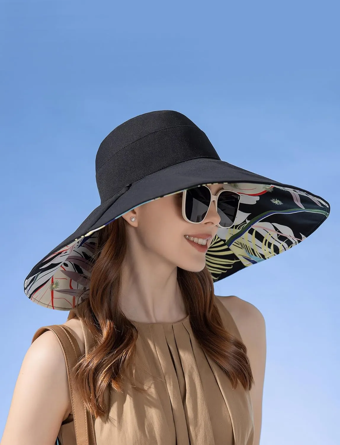 FEOYA Women's Sun Hat Cotton Wide Brim Hat Double-Sided Foldable Hats Uv Protection Travel Hat, Hiking Hat, Fishing Hat