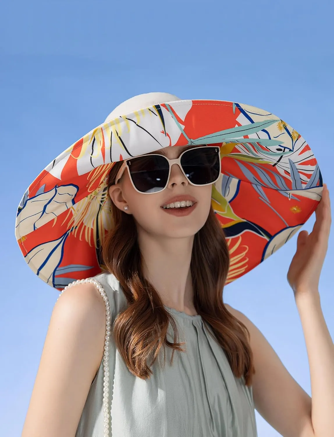 FEOYA Women's Sun Hat Cotton Wide Brim Hat Double-Sided Foldable Hats Uv Protection Travel Hat, Hiking Hat, Fishing Hat
