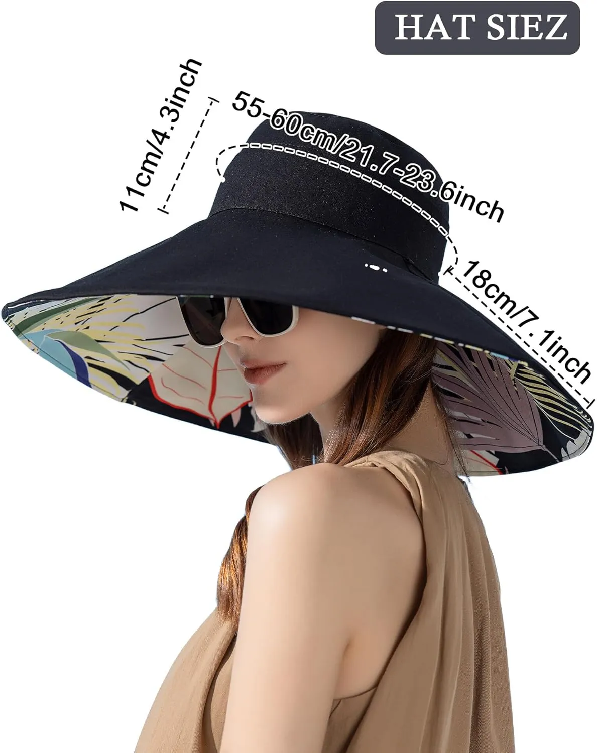 FEOYA Women's Sun Hat Cotton Wide Brim Hat Double-Sided Foldable Hats Uv Protection Travel Hat, Hiking Hat, Fishing Hat