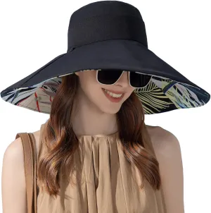 FEOYA Women's Sun Hat Cotton Wide Brim Hat Double-Sided Foldable Hats Uv Protection Travel Hat, Hiking Hat, Fishing Hat