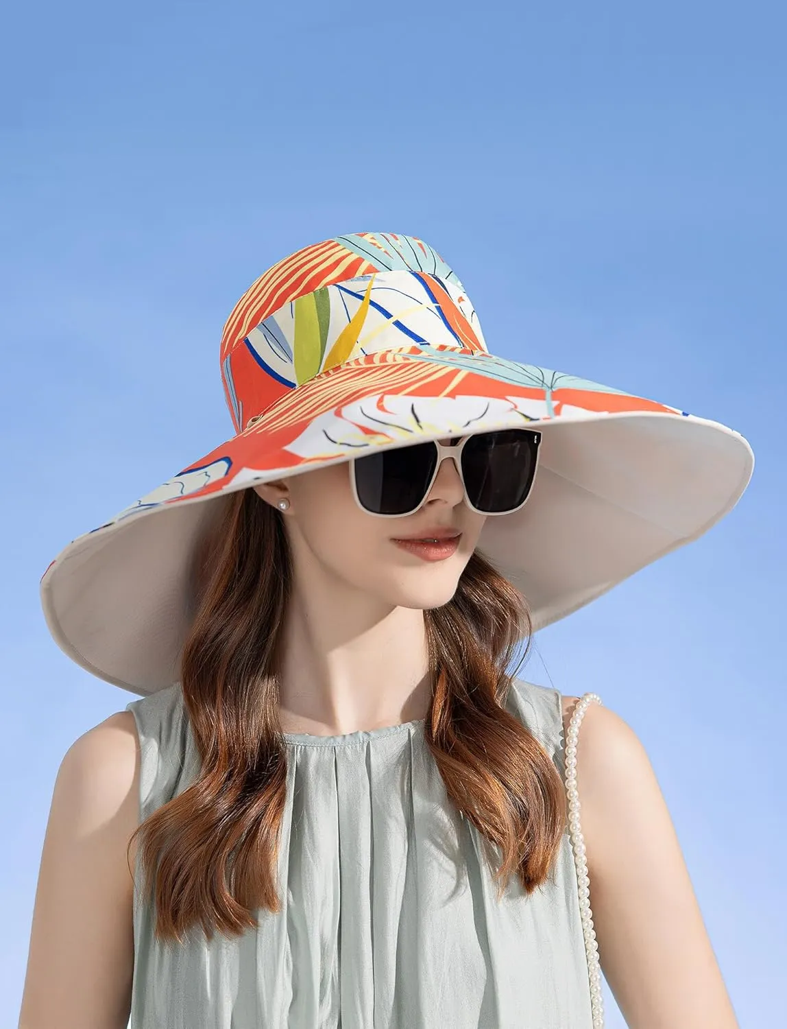 FEOYA Women's Sun Hat Cotton Wide Brim Hat Double-Sided Foldable Hats Uv Protection Travel Hat, Hiking Hat, Fishing Hat