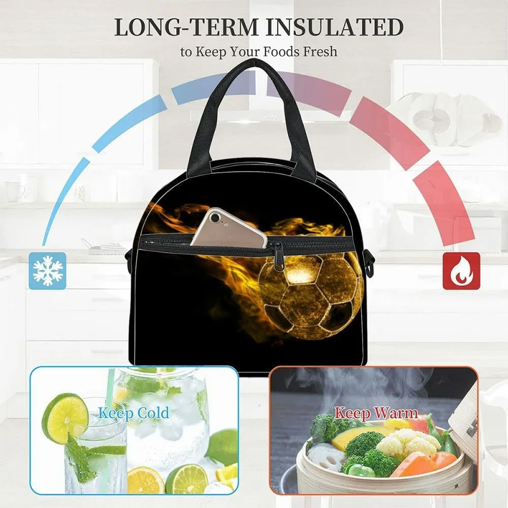 fiery ball Insulated Adult Lunch Bag with Shoulder Strap for Women Lightweight Reusable Portable Freezable Lunch Tote Bag for Work Picnic