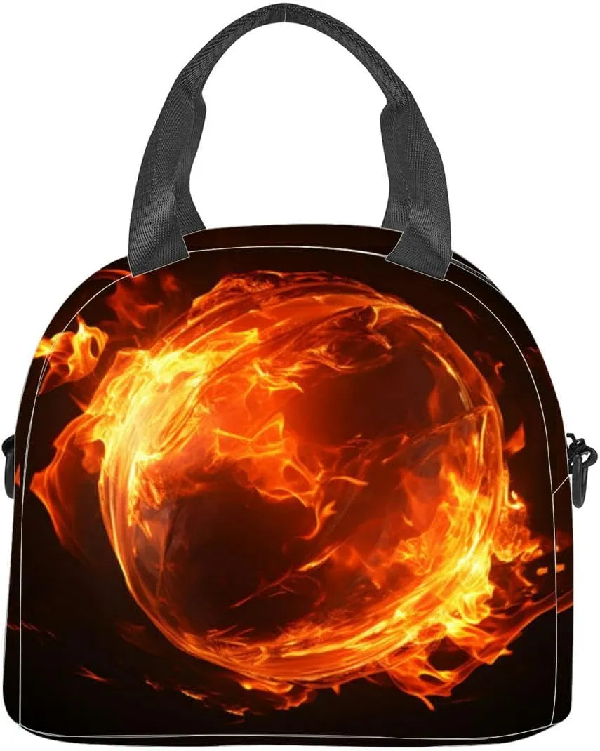 fire ball Insulated Adult Lunch Bag with Shoulder Strap for Women Lightweight Reusable Portable Freezable Lunch Tote Bag for Work Picnic