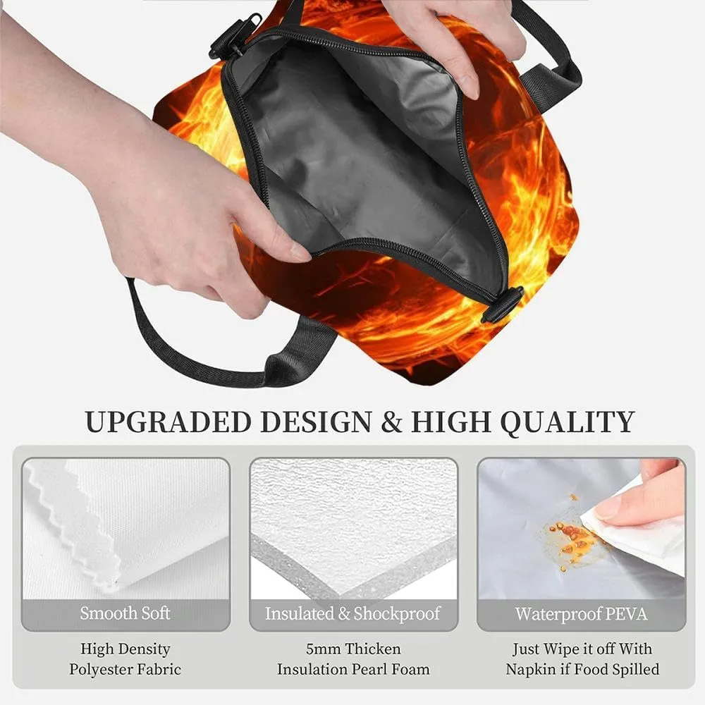 fire ball Insulated Adult Lunch Bag with Shoulder Strap for Women Lightweight Reusable Portable Freezable Lunch Tote Bag for Work Picnic
