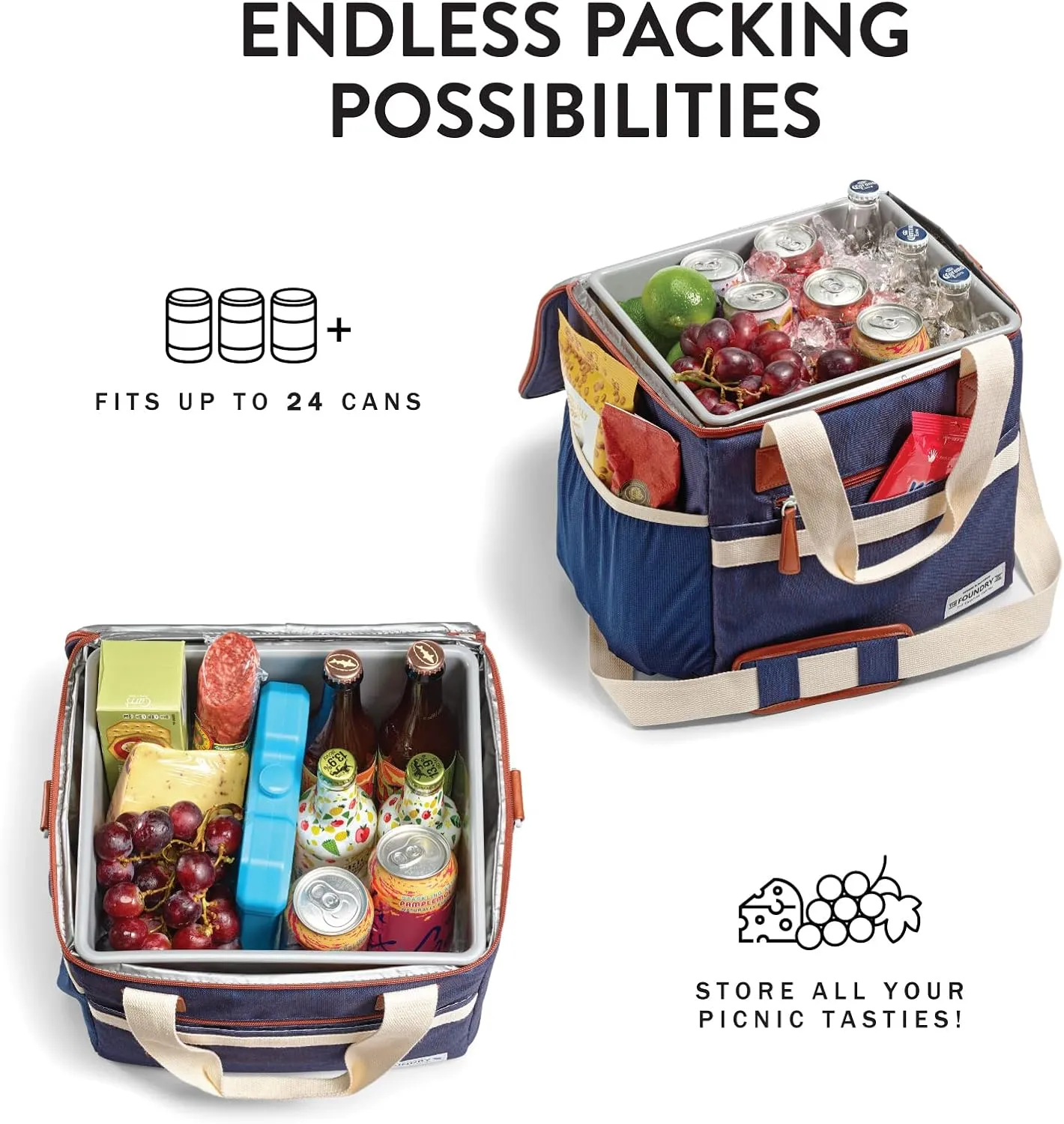 Fit & Fresh 24-Can Navy Insulated Soft Cooler Bag, 7.12 Liters, Portable, Leakproof, Insulated, PEVA Lined