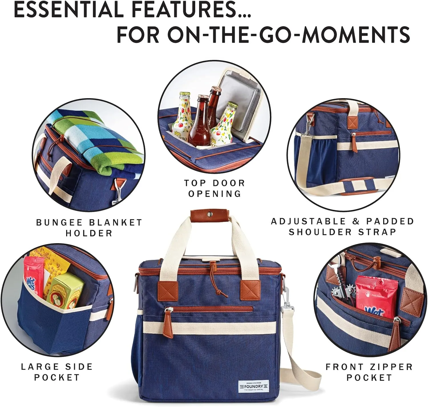 Fit & Fresh 24-Can Navy Insulated Soft Cooler Bag, 7.12 Liters, Portable, Leakproof, Insulated, PEVA Lined